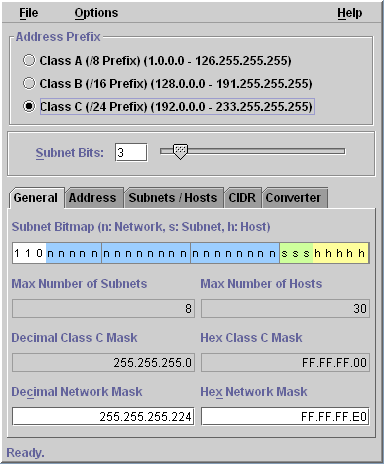 Recovered screenshot of the original JIPCalc Java application authored by Ravi K. Damarla
